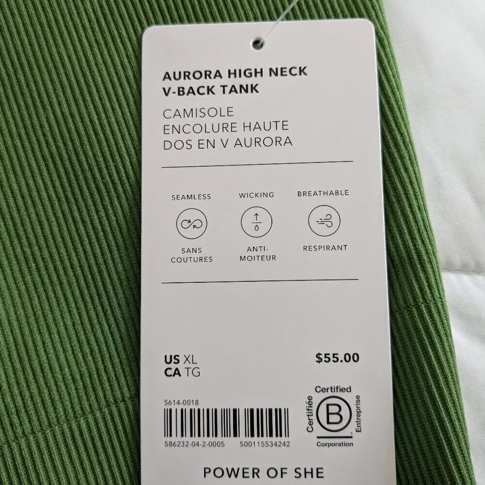 Athleta Tank Top Size XL Green Aurora High-Neck Cropped V-Back Seamless NWT Yoga - Picture 5 of 16